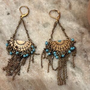 Elegant Gold and Turquoise Dangle Earrings